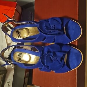 Sofft blue suede and cork wedge heels